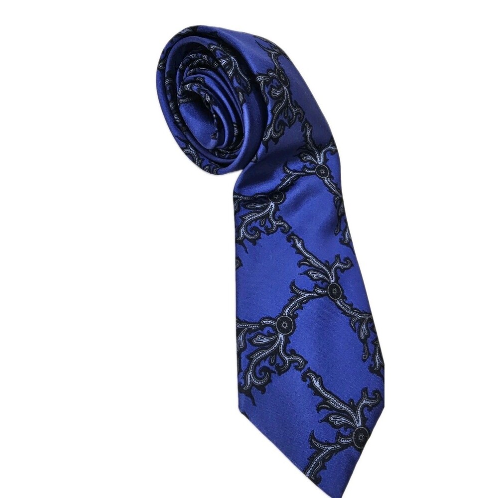 Vintage Stefano Ricci 100% Silk Tie Blue Black Ornamental Medallion Italy